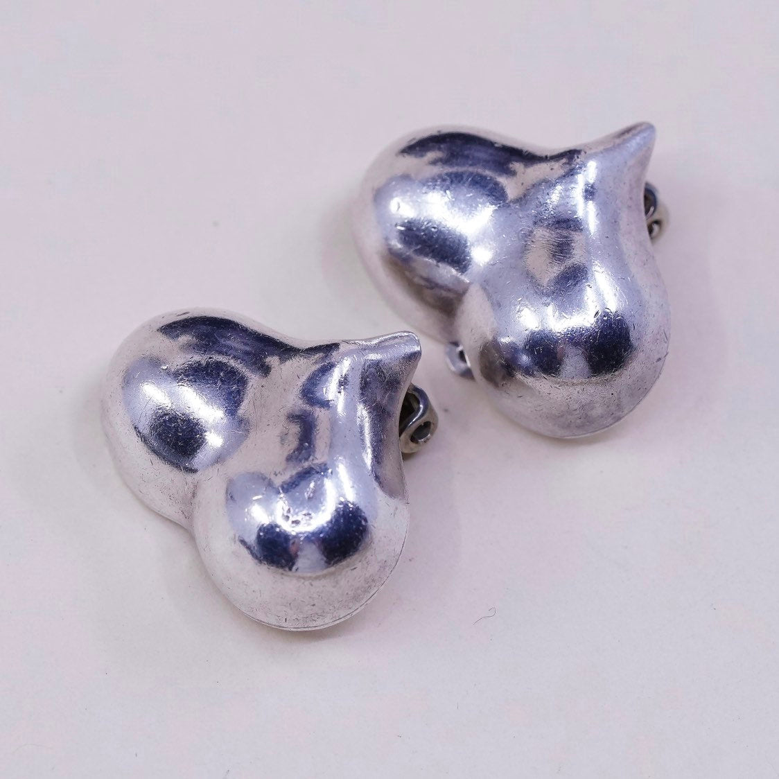 vtg Zina Sterling silver clip on earrings, Modern 925 silver heart