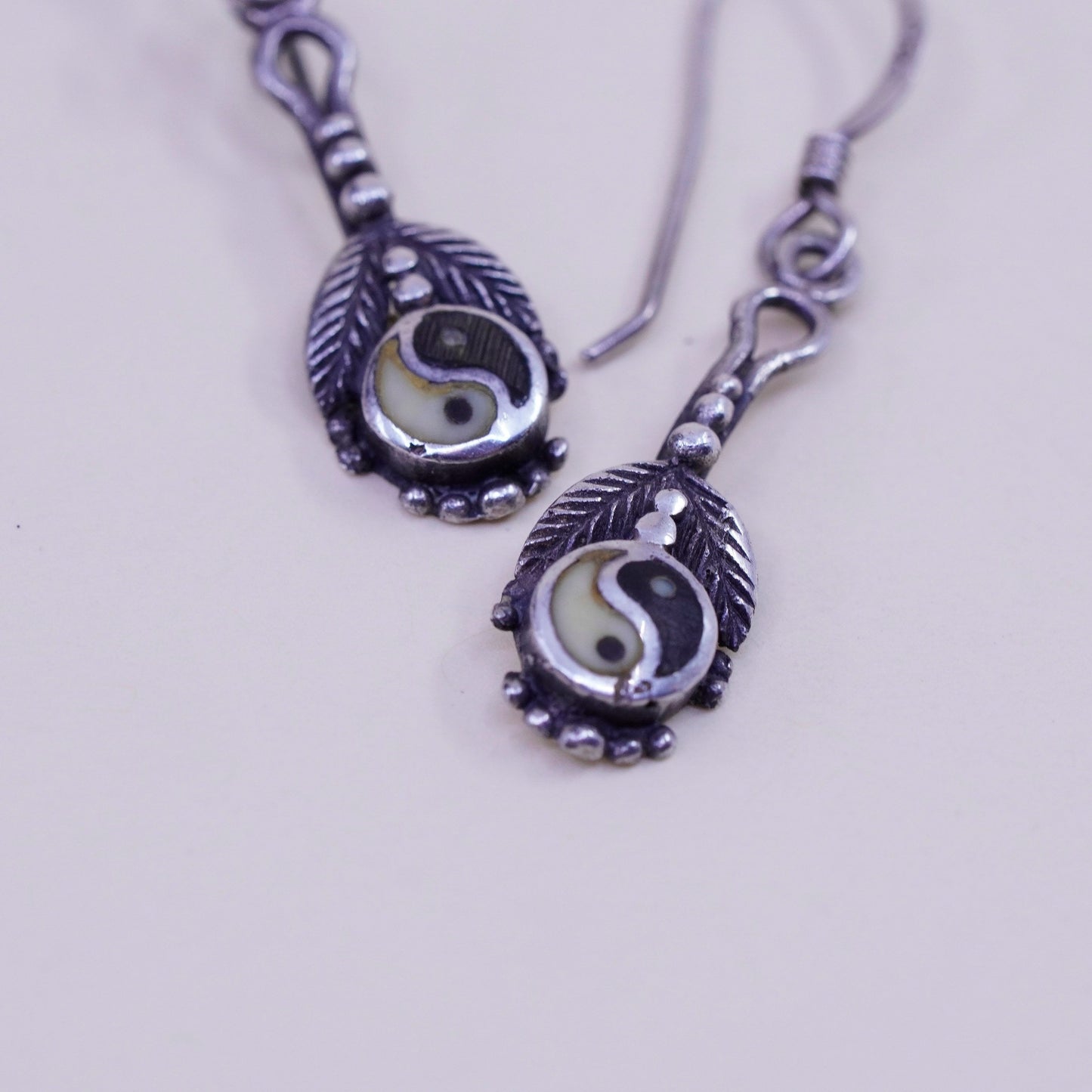 Vintage sterling silver handmade modern earrings, 925 yin yang drops
