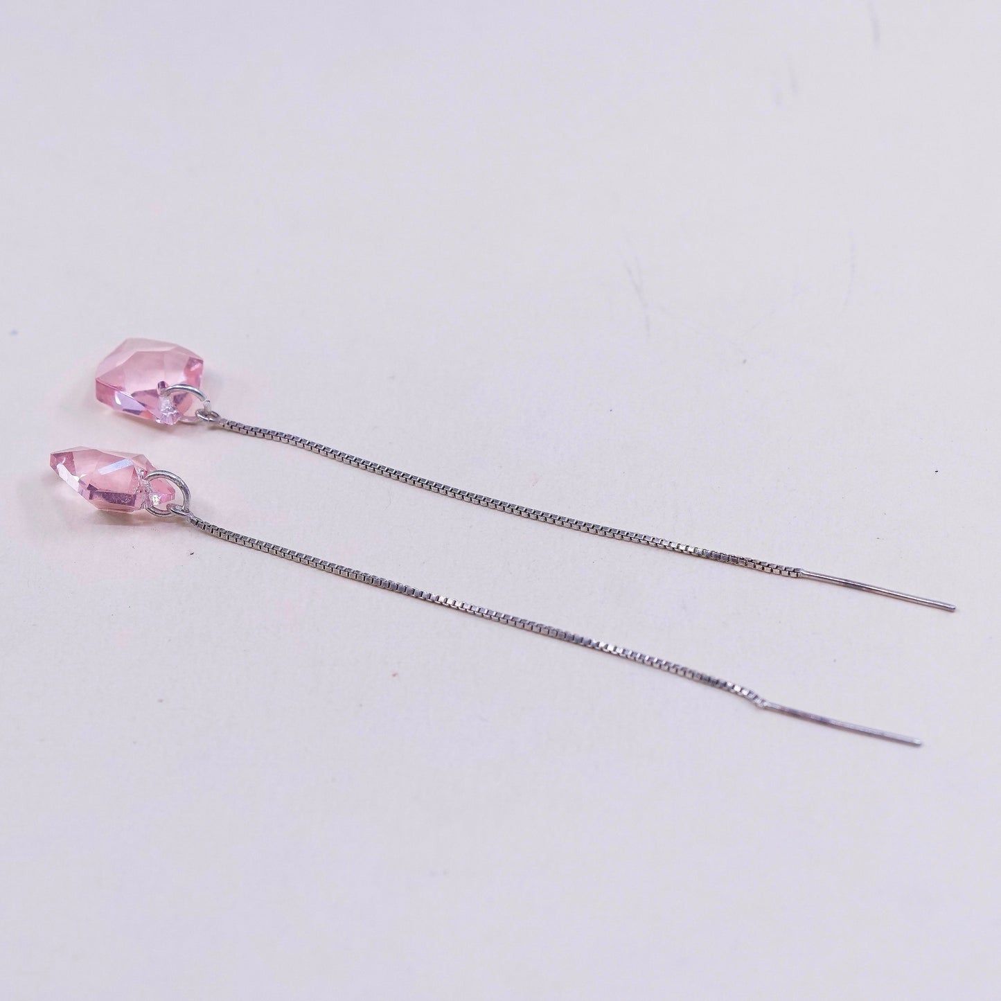 vtg Sterling 925 silver handmade earrings w/ cushion cut light pink crystal