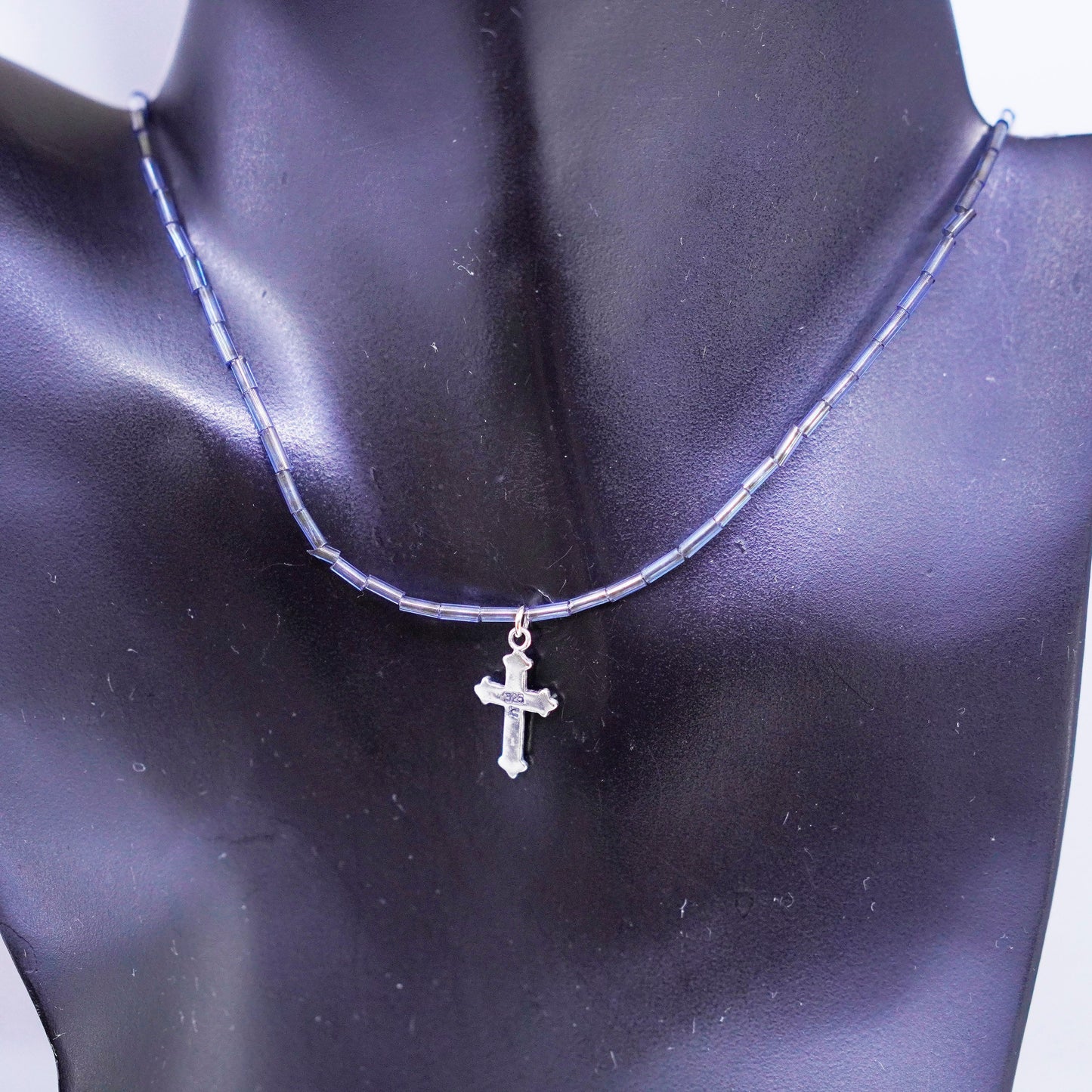 16”, vintage Sterling 925 silver handmade necklace with cross pendant