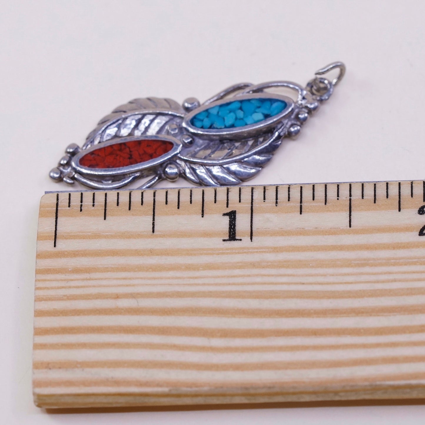 VTG sterling silver pendant, Native American, 925 charm w/ turquoise N coral