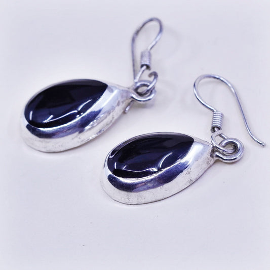 Vintage sterling 925 silver handmade earrings with teardrop onyx