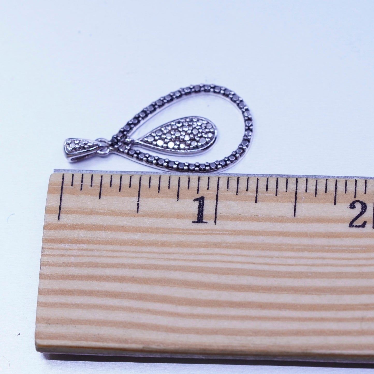 antique two tone sterling 925 silver teardrop pendant