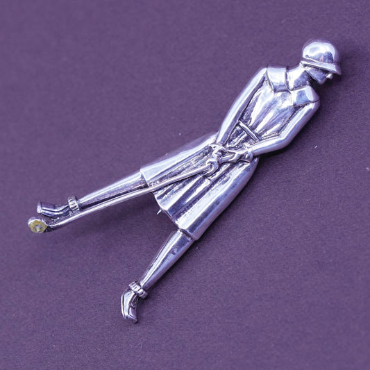 Vintage handmade sterling silver women golfer pendant brooch