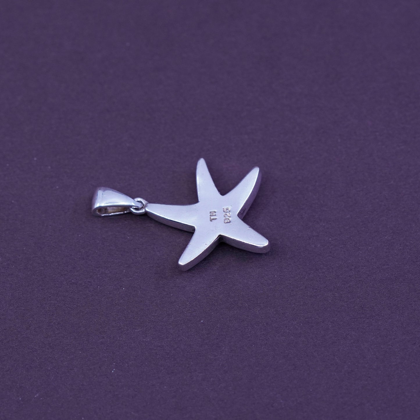 Vintage sterling silver handmade pendant, 925 starfish with cluster crystal