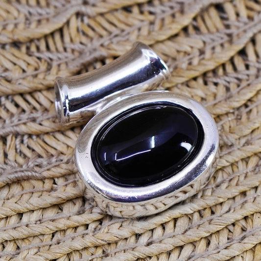 Vintage Sterling 925 silver handmade pendant with oval obsidian