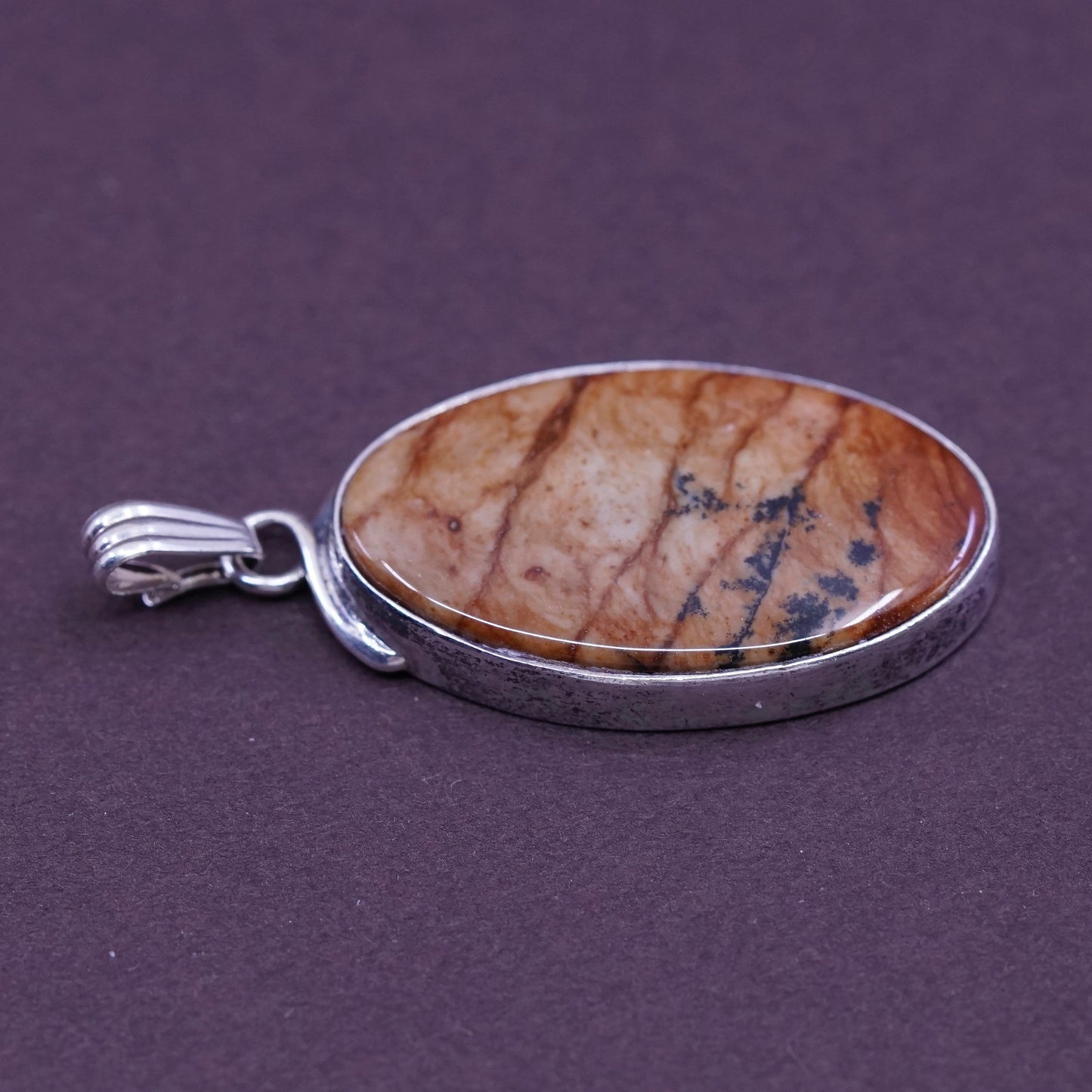 Vintage Sterling 925 silver handmade pendant with stripy landscape jasper