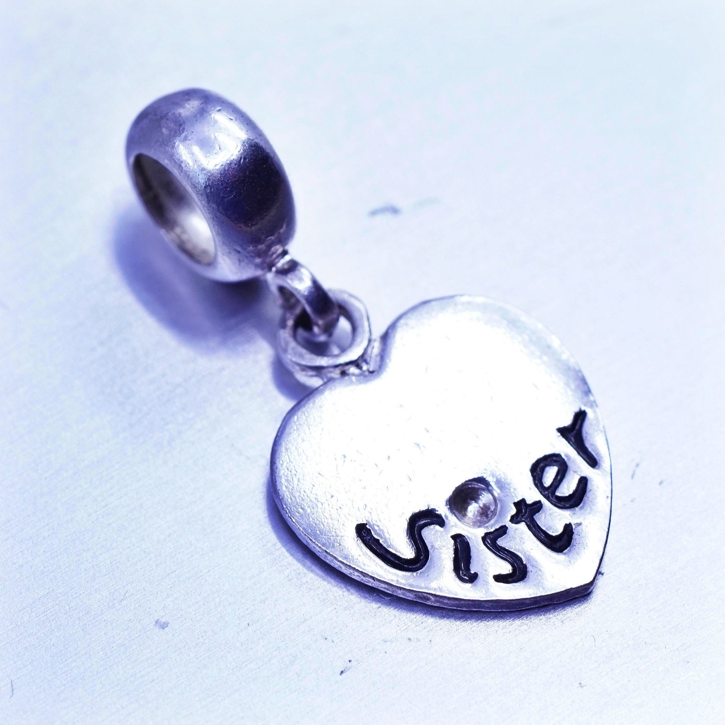 antique sterling 925 silver heart charm pendant with sister