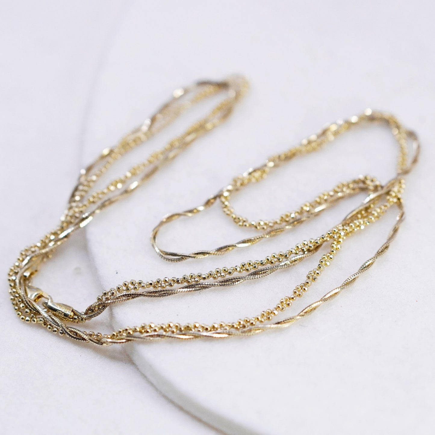 18”, vintage vermeil gold over Sterling 925 silver bead snake chain necklace