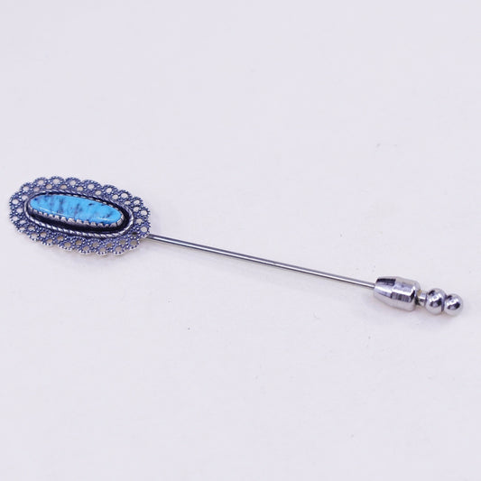Vintage Sterling 925 silver handmade brooch, pin with blue turquoise