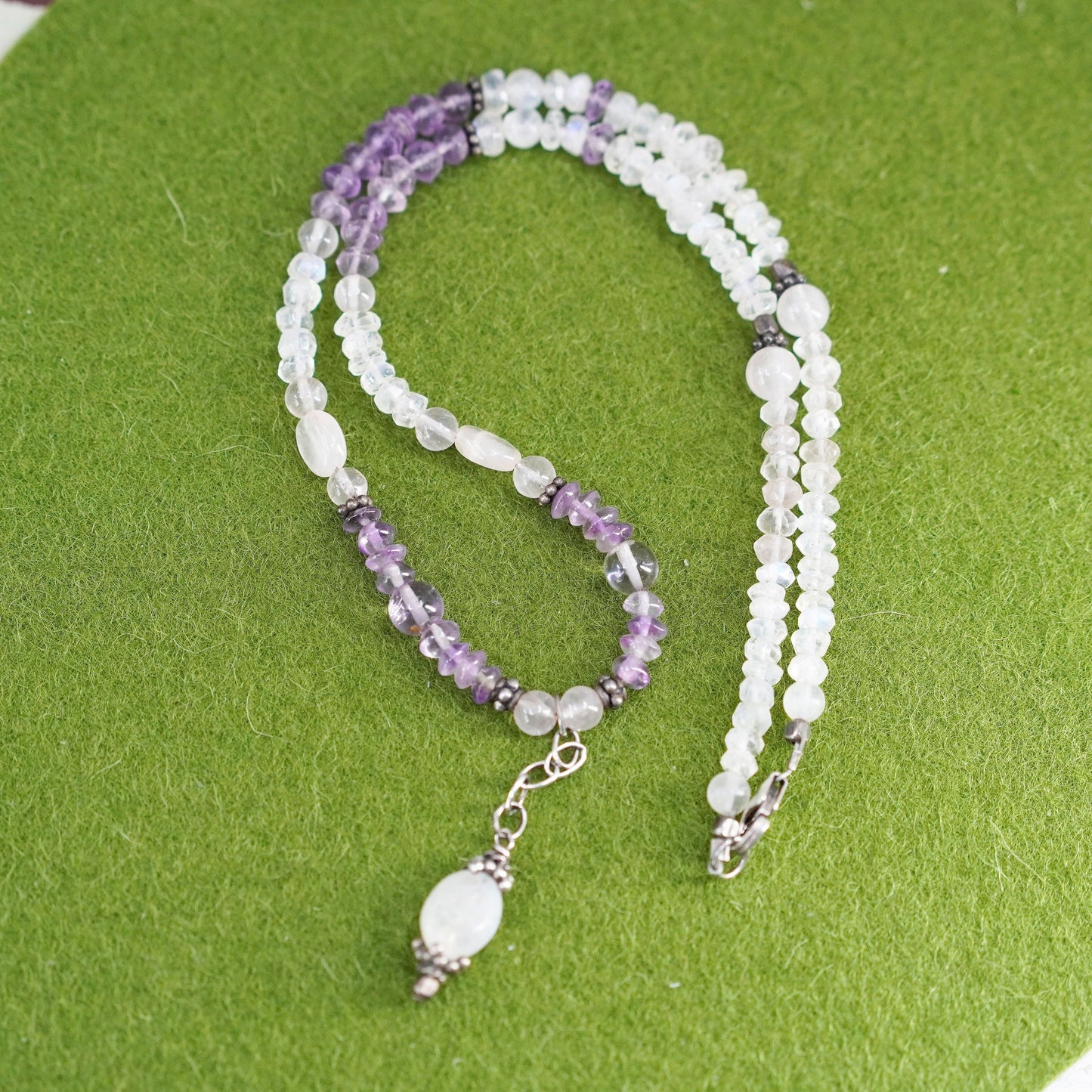 16”, vintage sterling silver handmade necklace with amethyst moonstone