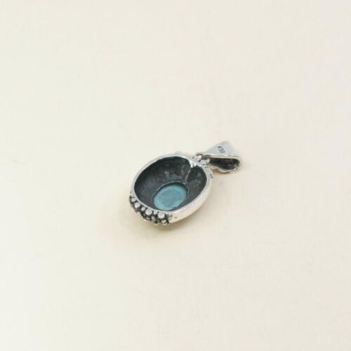 Vtg Sterling Silver Handmade Pendant W/ Oval Shaped Turquoise & Beads Details