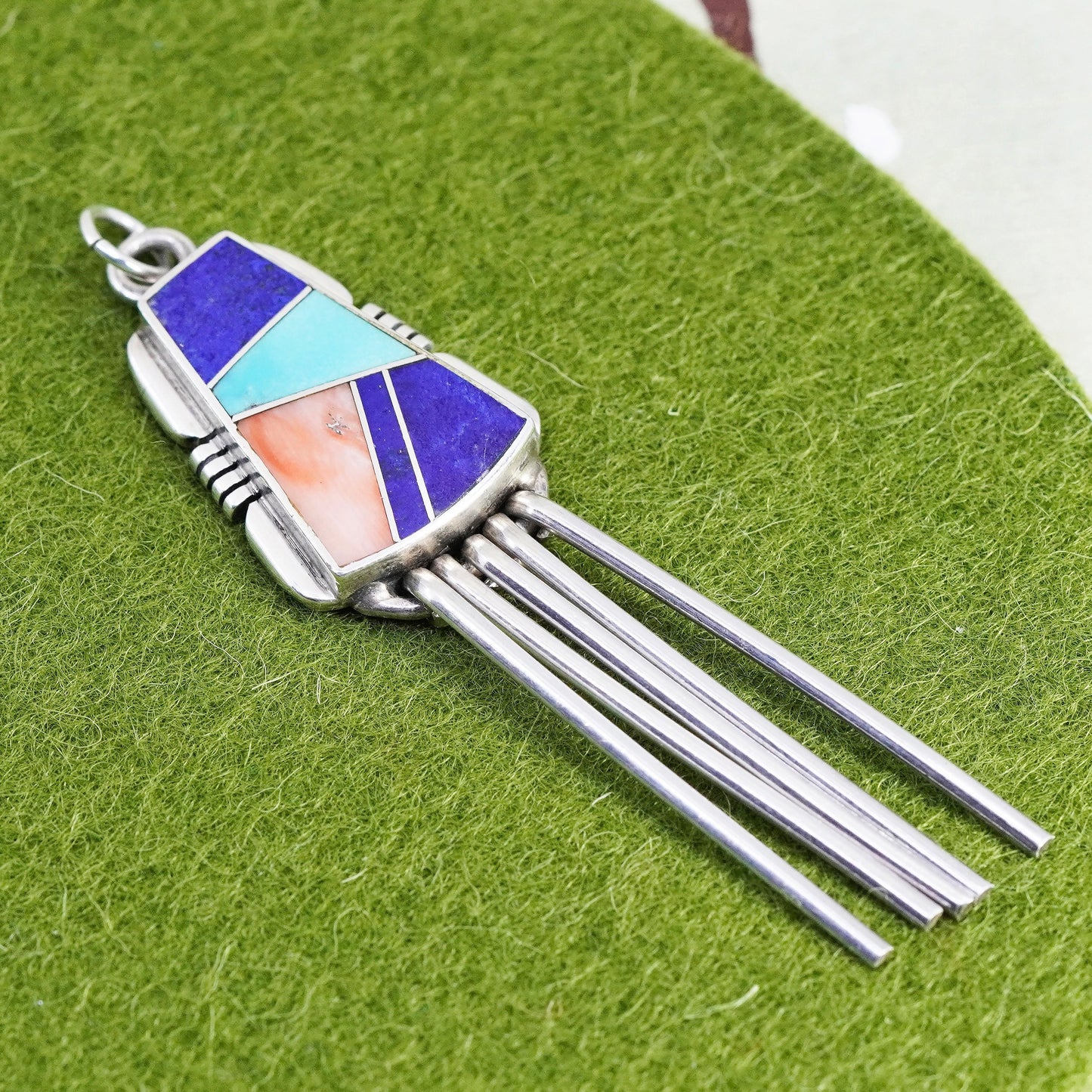 Zuni southwestern sterling 925 silver pendant, Native American turquoise lapis