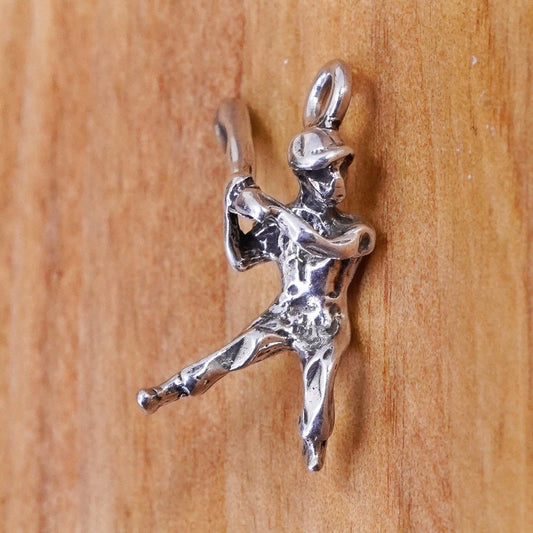 Vintage Sterling silver handmade ball charm, 925 baseball player pendant