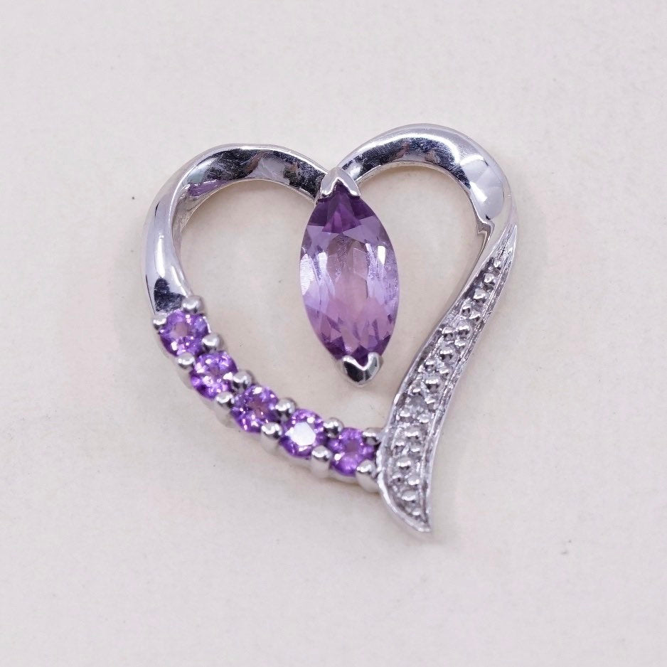 Vintage FD Sterling silver pendant, 925 with heart amethyst