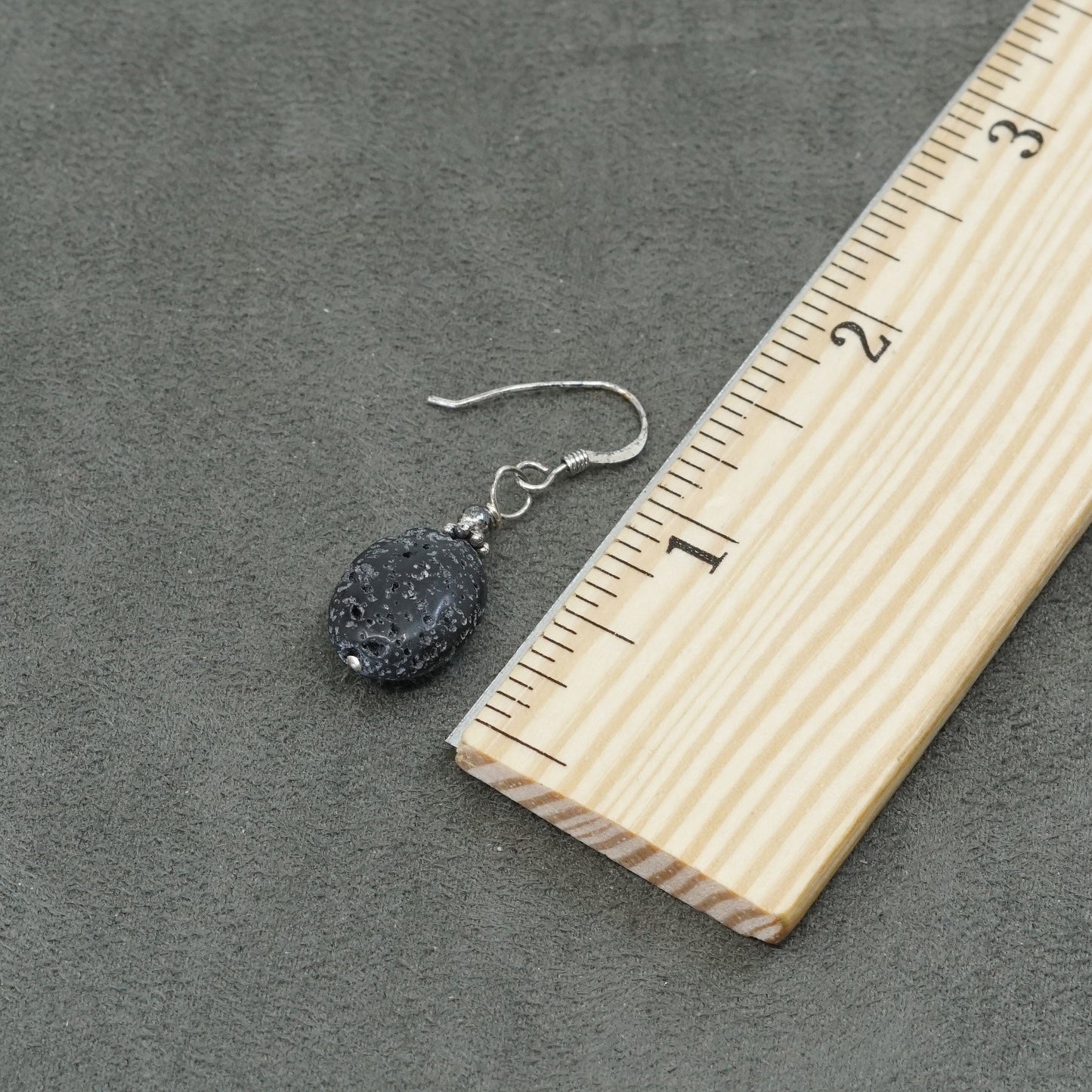 vtg Sterling silver handmade earrings, 925 w/ black volcano rock dangles