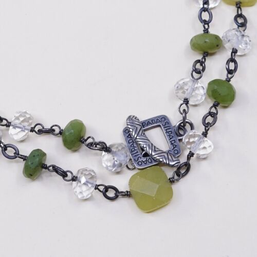 34”, Silpada Sterling 925 silver necklace Silver W/ Crystal Canadian Jade Beads