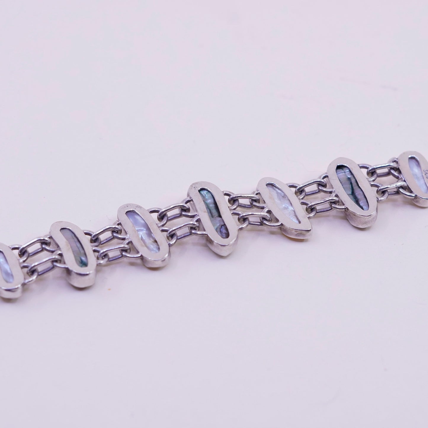 6.5+1”, handmade Sterling 925 silver bracelet with long pearl toggle closure