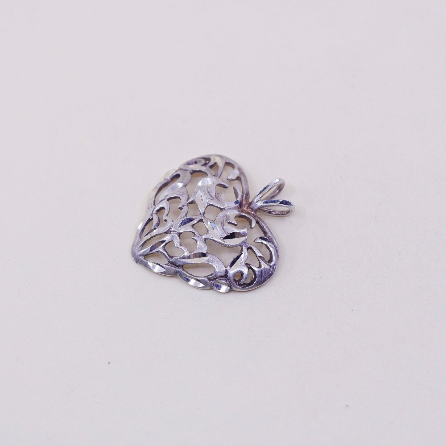 vintage sterling silver handmade pendant, 925 filigree heart