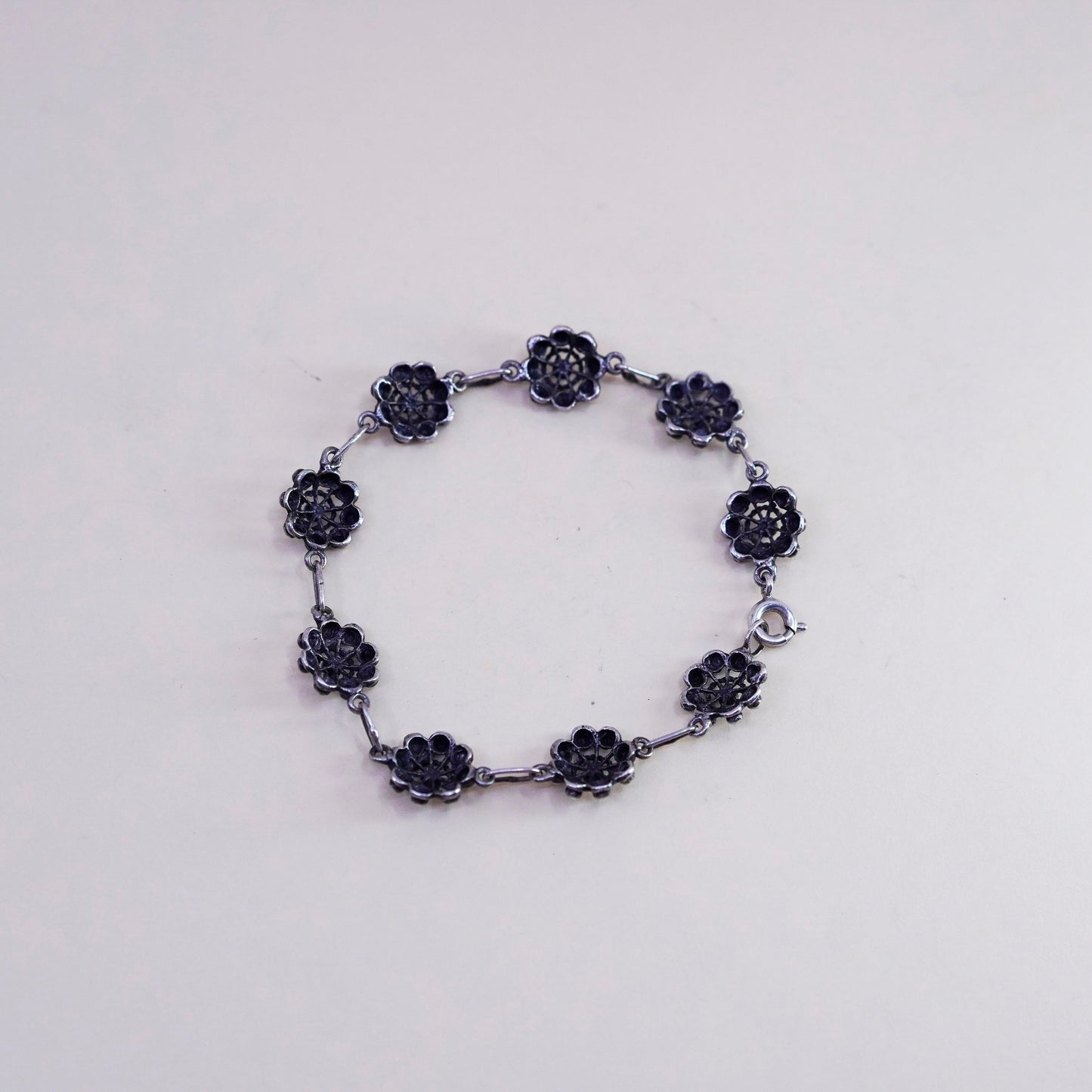 6.75”, sterling silver handmade bracelet, 925 flower beads, handmade jewelry