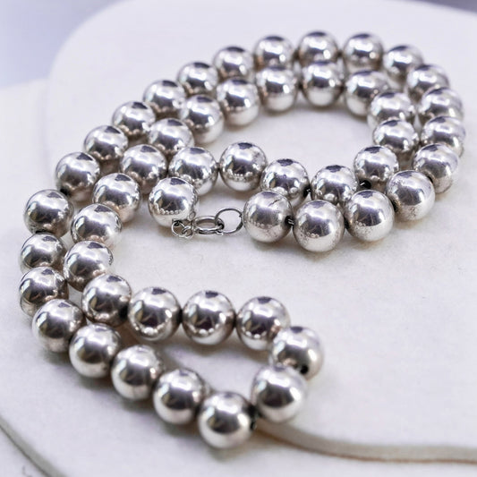 24” 11mm, vintage Sterling 925 silver handmade huge bead necklace