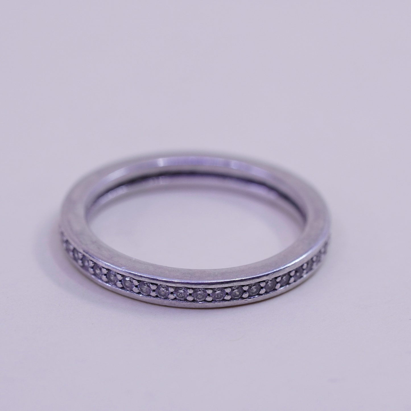 Size 6.25, Sterling 925 silver statement ring, wedding band with round CZ