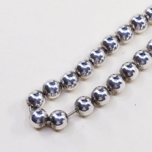 20”, 7mm, Vintage sterling 925 silver handmade beads necklace