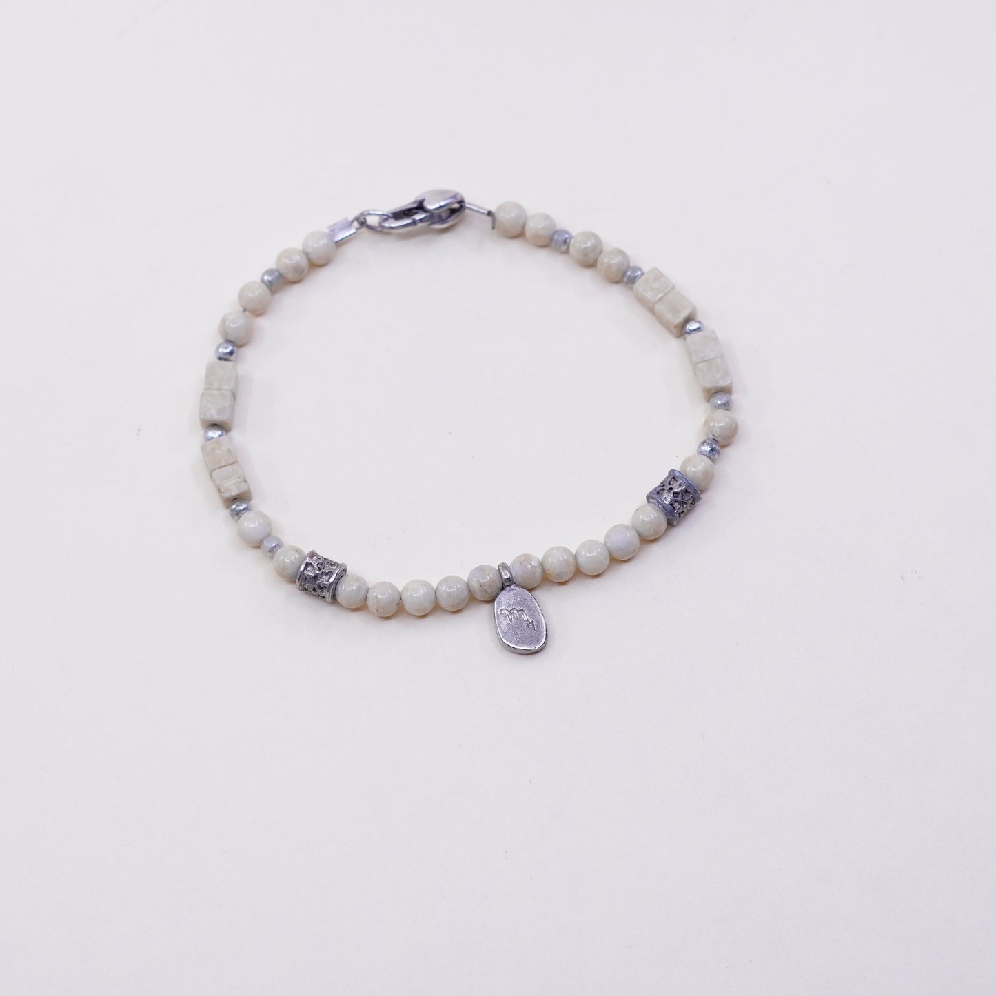 7”, handmade vintage Jasper beads bracelet, with Sterling silver closure
