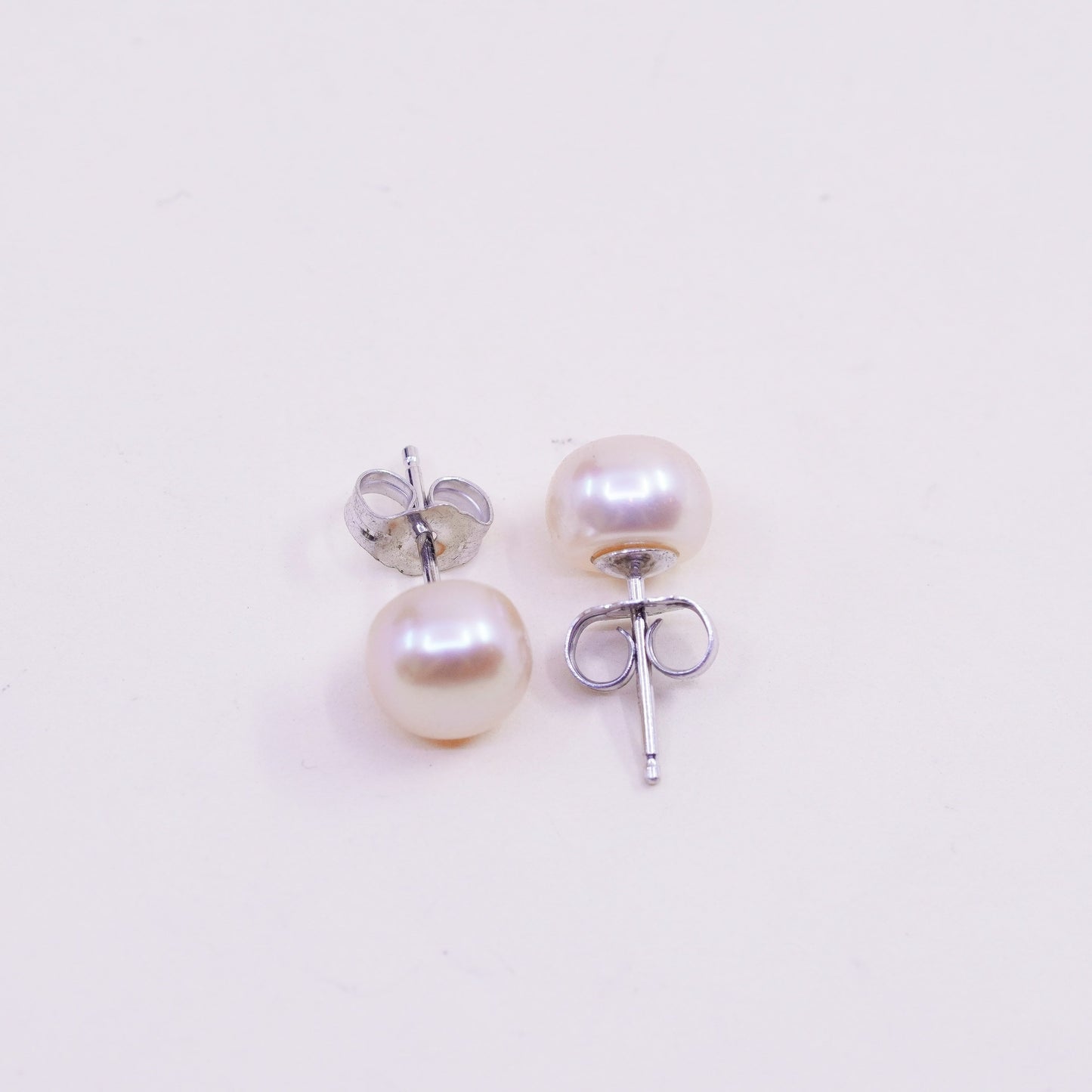 Vintage sterling silver earrings, 925 studs with orange pearl