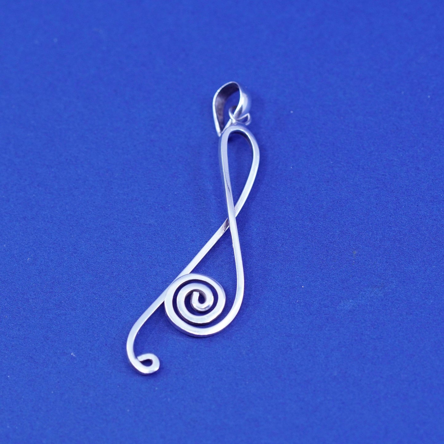 Vintage sterling silver handmade pendant, 925 whirly, swirl music note