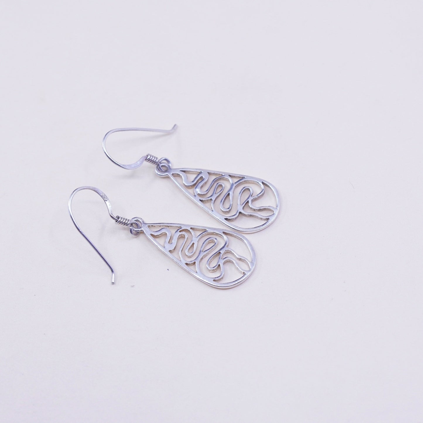 Vintage Sterling silver handmade earrings, 925 filigree teardrop dangles