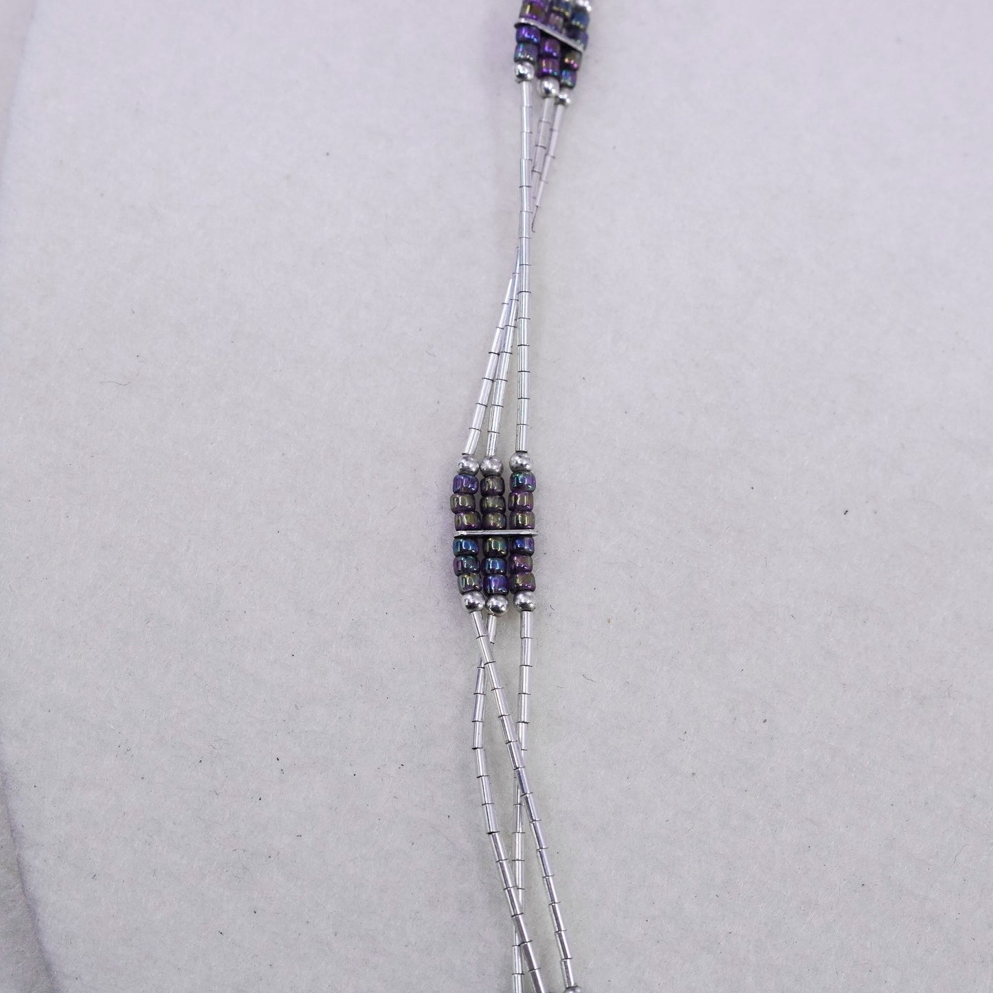 14+2”, Native American Sterling 925 multi strands liquid silver necklace beads