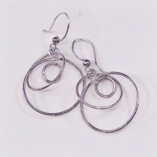 Vtg Sterling Silver Handmade Earrings, Mexico 925 circle dangles, Silver Tested