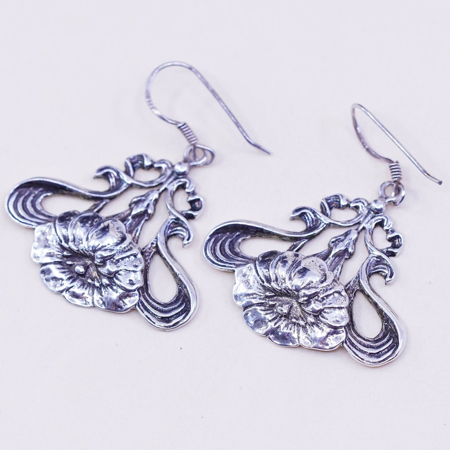 Vintage Sterling 925 silver handmade lotus flower earrings