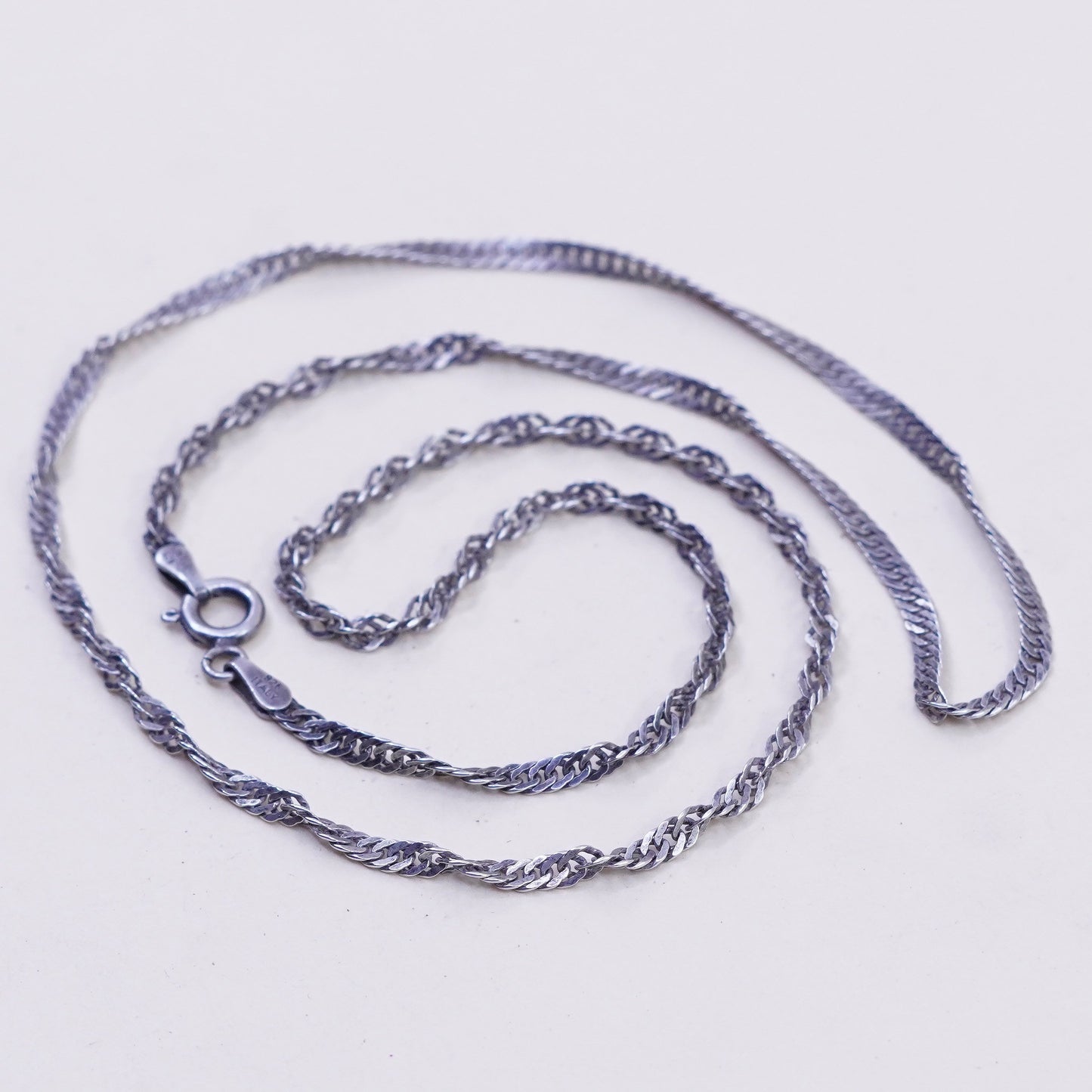 18”, 2mm, Vintage sterling silver Italy 925 silver twisted curb chain, necklace