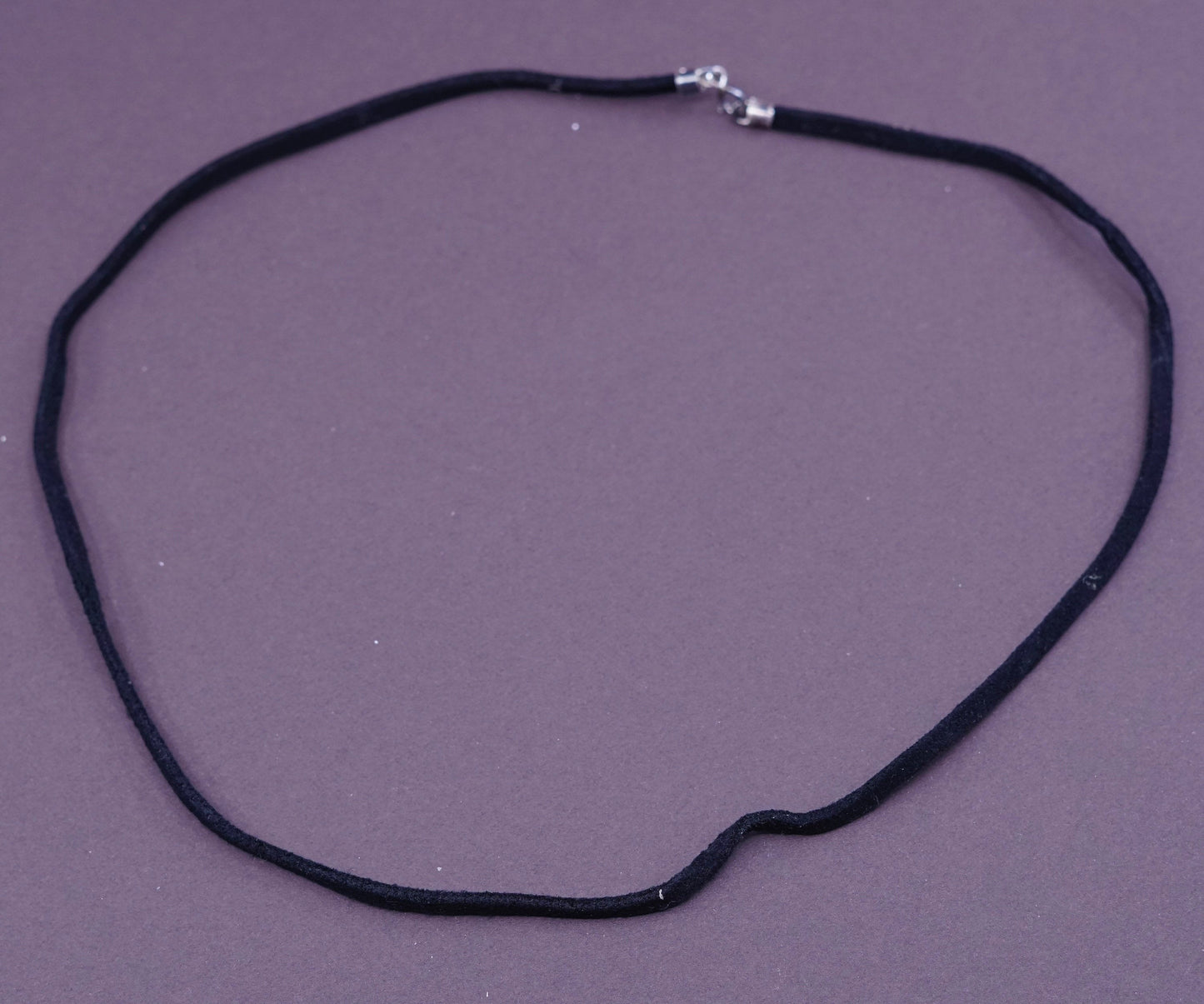 17”, handmade necklace, black leather thread choker w/ sterling silver clasp