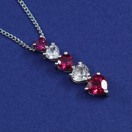 16”, 1mm, vintage Sterling silver necklace, 925 curb chain ruby Crystal pendant