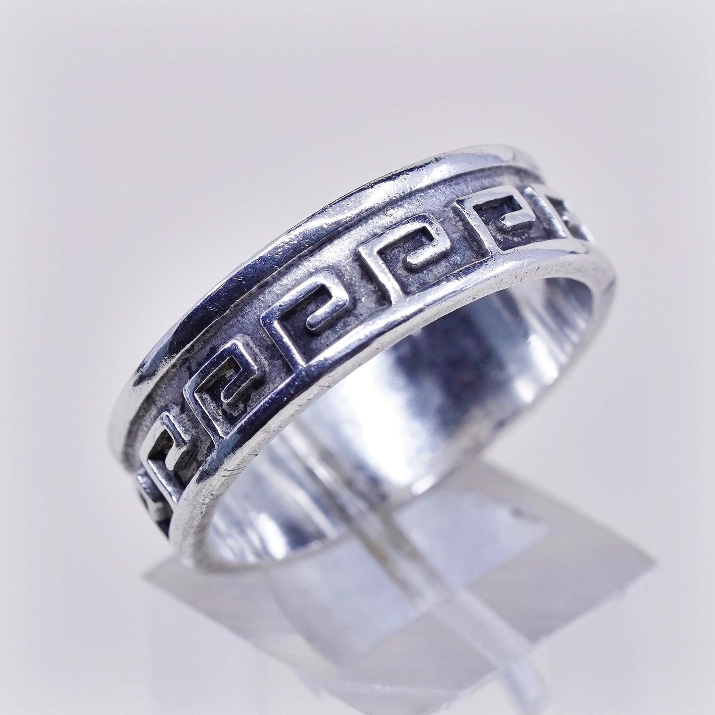 Size 12, vintage Sterling silver handmade ring, mexico Mens 925 greek key band