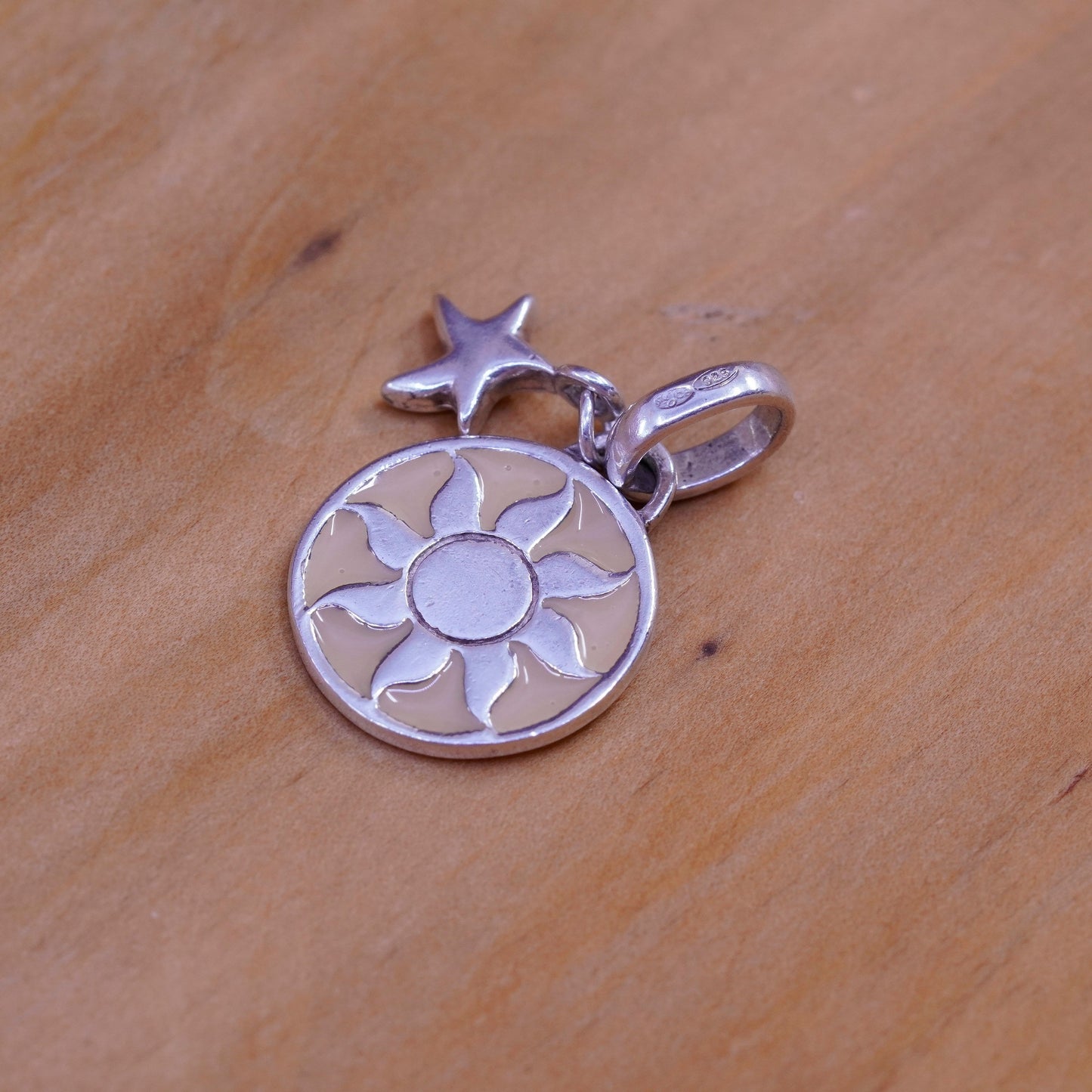 vtg Sterling silver handmade flower pendant, 925 Tag charm enamel flower star