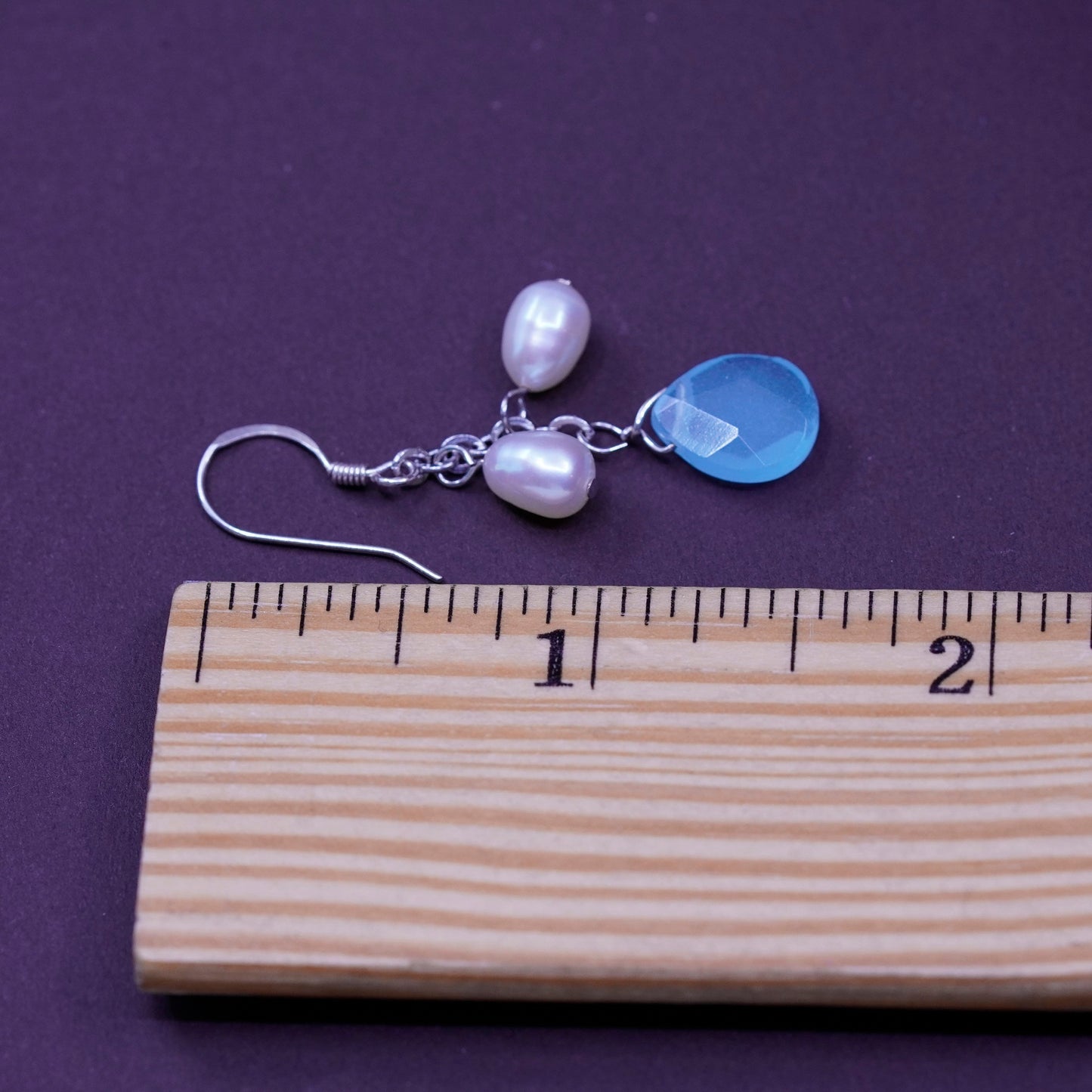 Vintage Sterling 935 silver handmade earrings with teardrop jade and pearl
