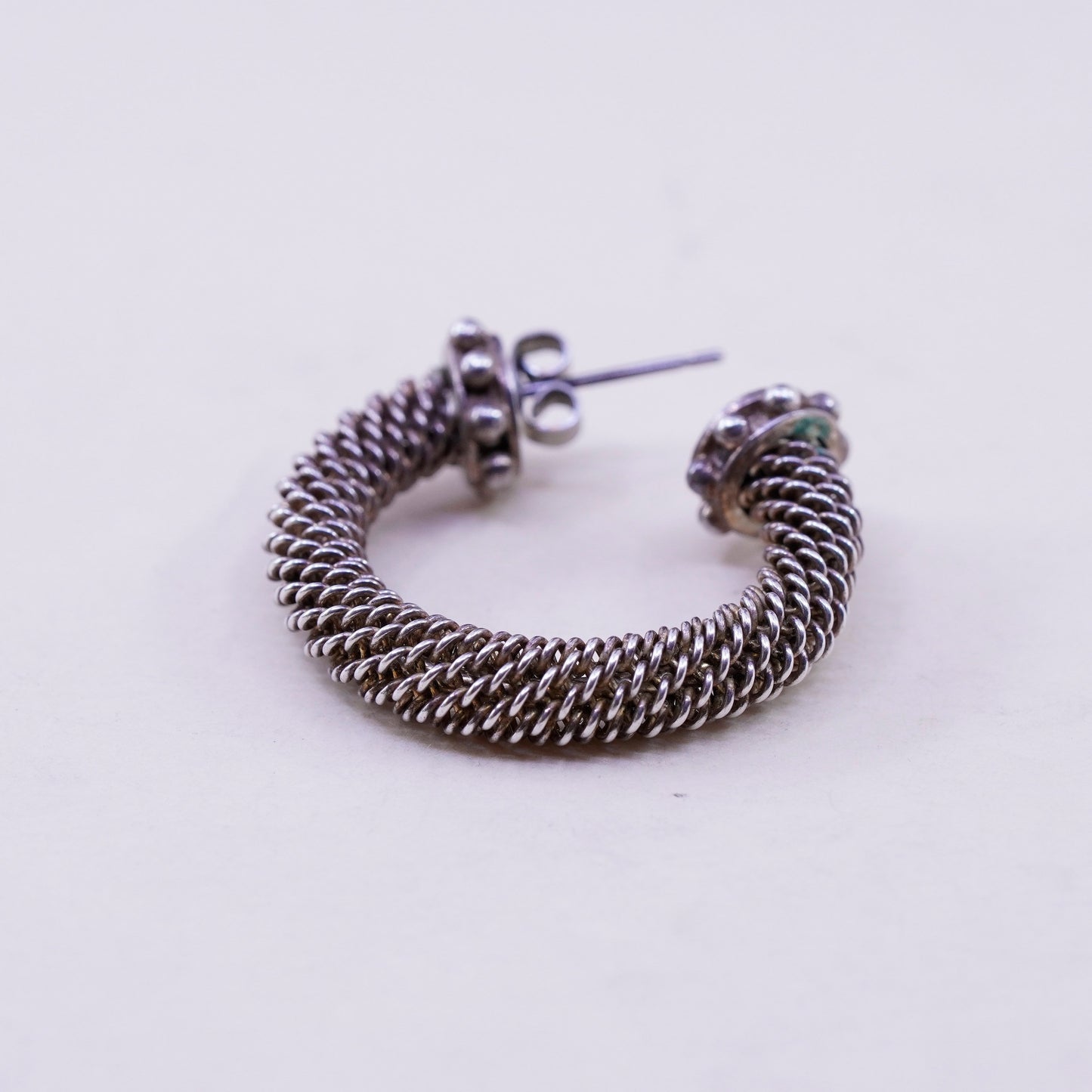 1”, Vintage FMI sterling 925 silver loop earrings, twisted hoops, huggie