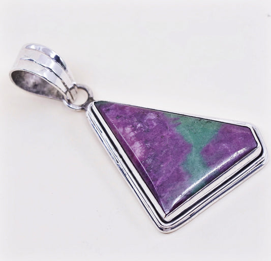 Vintage sterling silver handmade pendant, Mexican 925 silver with ruby zoisite