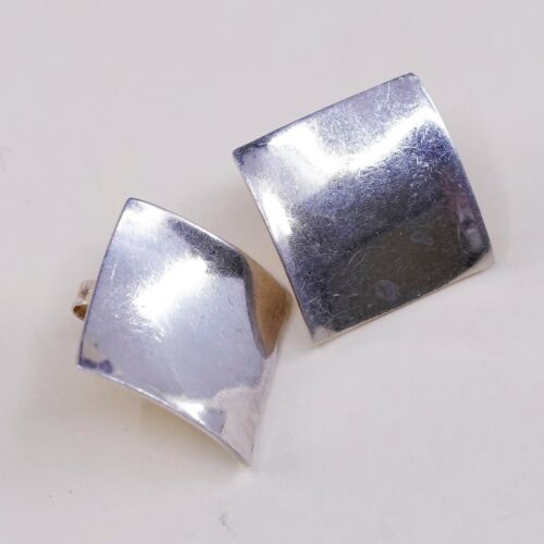 Vtg Sterling Silver Handmade Earrings, Modern 925 Square Studs, Stamped ND