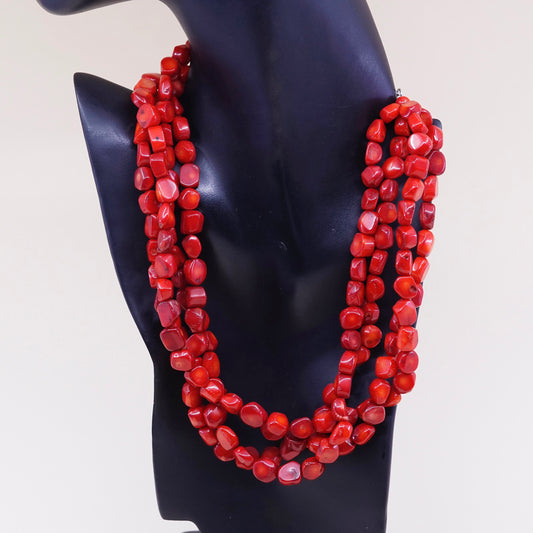 18+2”, Lucas Lameth Luc 925 Sterling Silver 5 Strand Red Coral nugget necklace