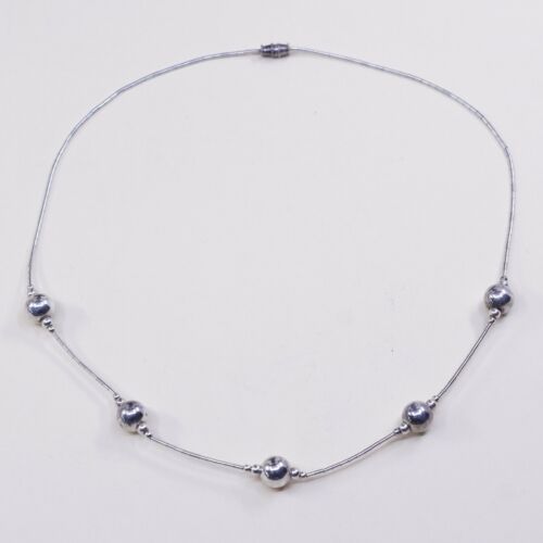 16”, Vtg Sterling silver handmade necklace, 925 Liquid Silver W/ Beads