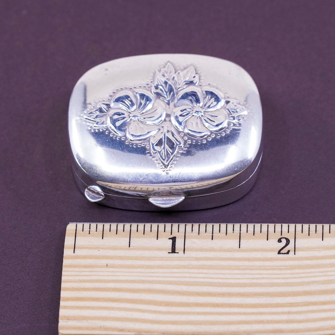 vtg Sterling silver handmade Memento Box pendant, 925 prayer box w/ floral