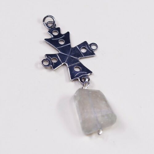 Vintage Sterling Silver Handmade Pendant, 925 silver cross W/ Nugget Crystal