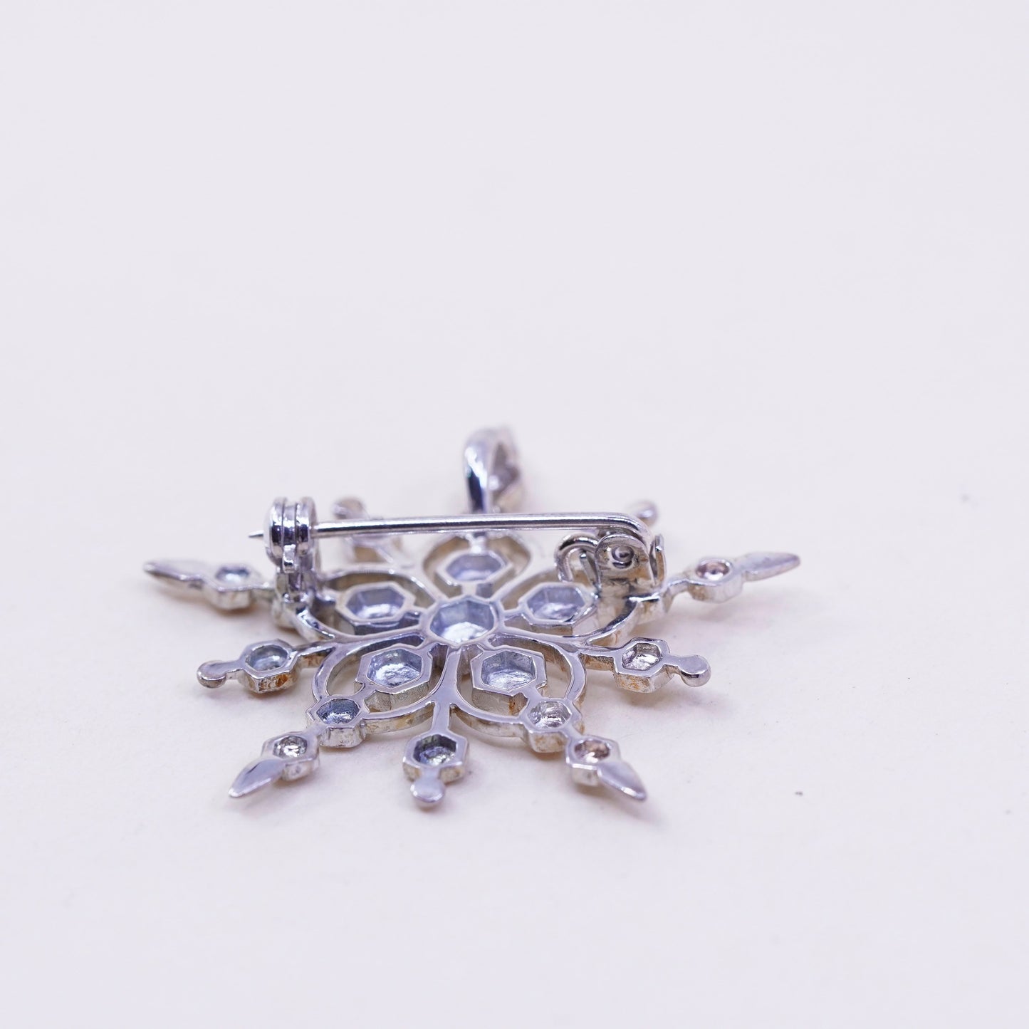 Vintage sterling silver handmade brooch, 925 snowflake pendant