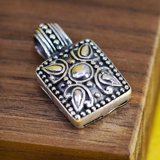 Vintage Sterling silver handmade bali 925 rectangular pendant