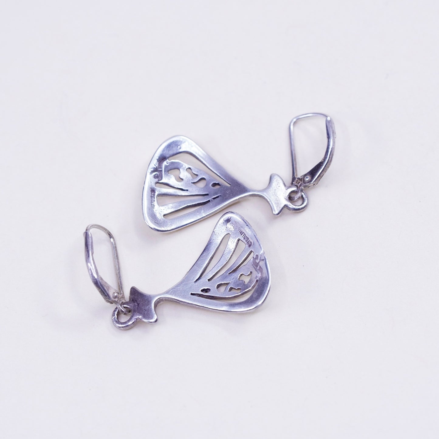 Vintage sterling silver handmade earrings, filigree 925 shell
